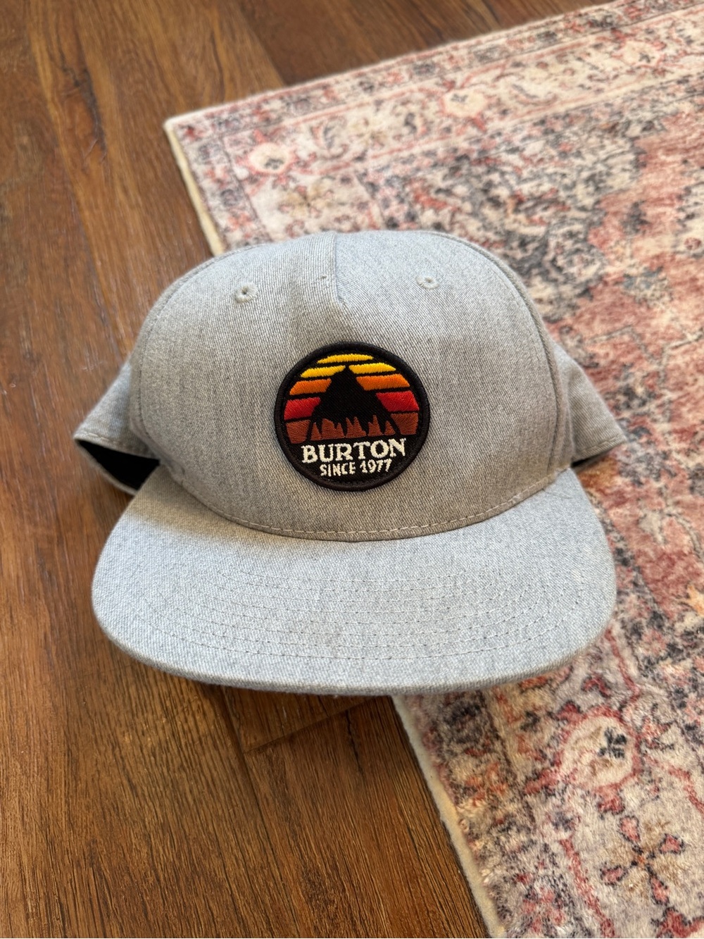 Burton Light Gray Snapback Hat with Sunset Patch